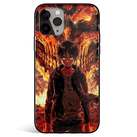 Attack On Titan Eren Tempered Glass Soft Silicone iPhone Case