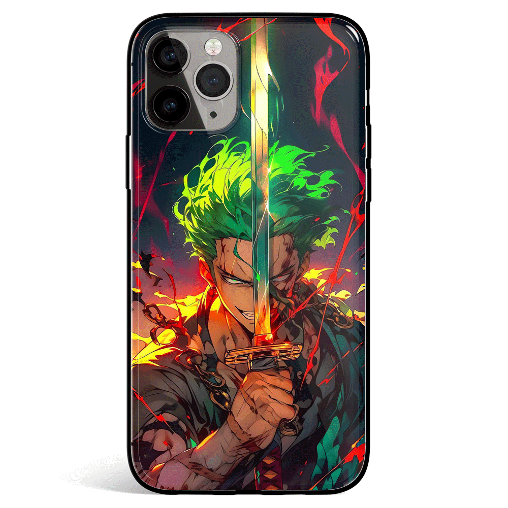 One Piece Zoro Tempered Glass Soft Silicone iPhone Case