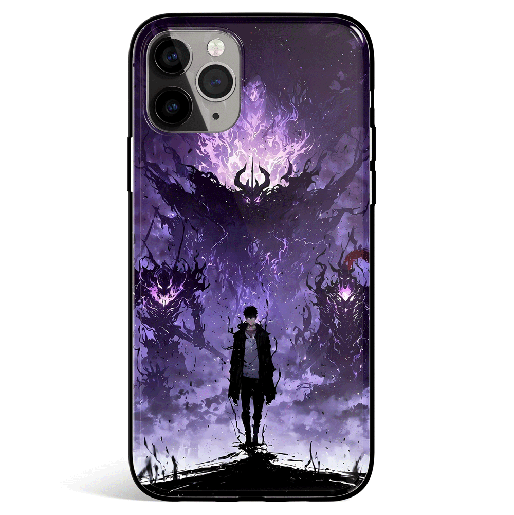 Solo Leveling Sung Jin-Woo Shadow Monarch Tempered Glass Soft Silicone iPhone Case