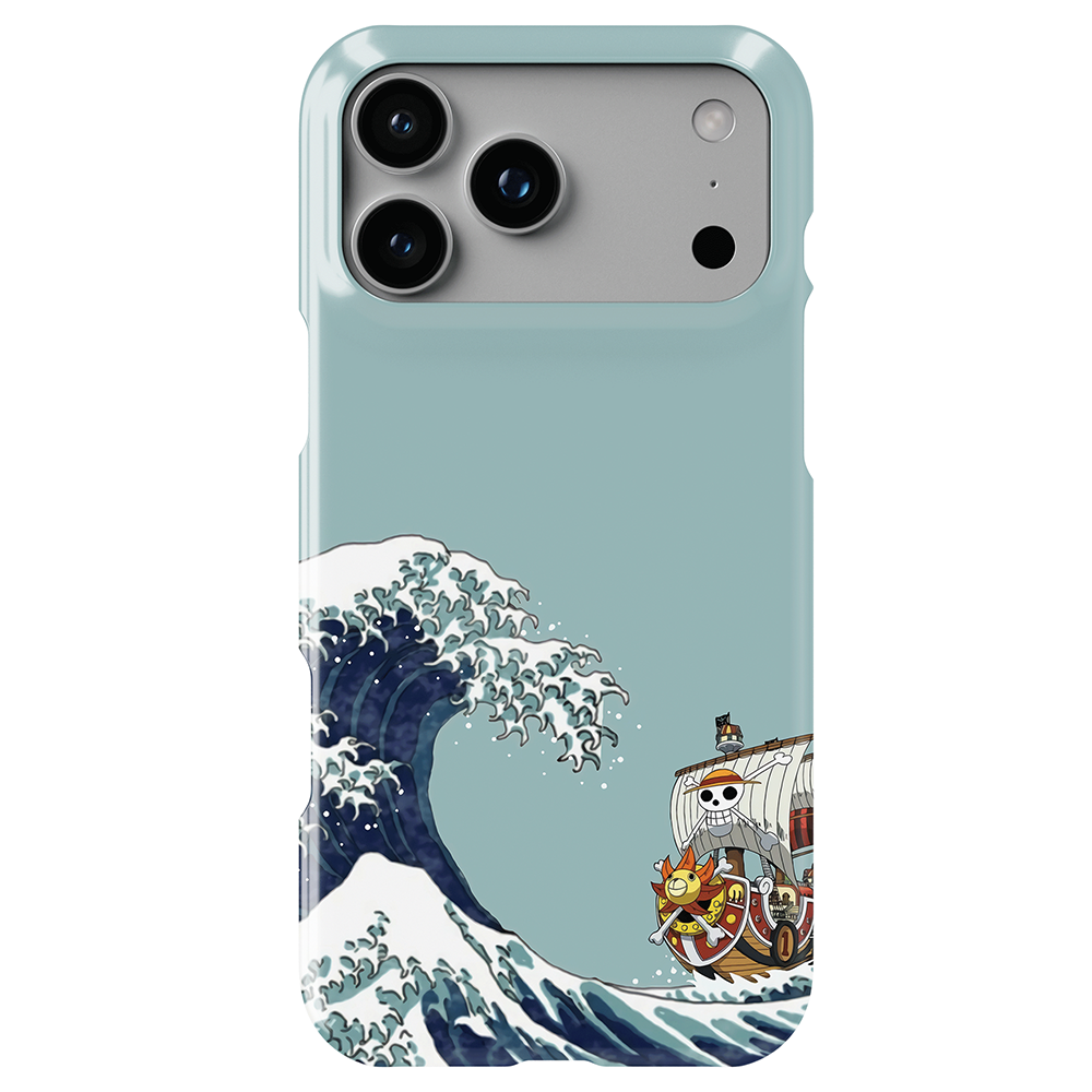 One Piece Thousand Sunny & Great Wave off Kanagawa iPhone Tempered Glass Soft Silicone Phone Case