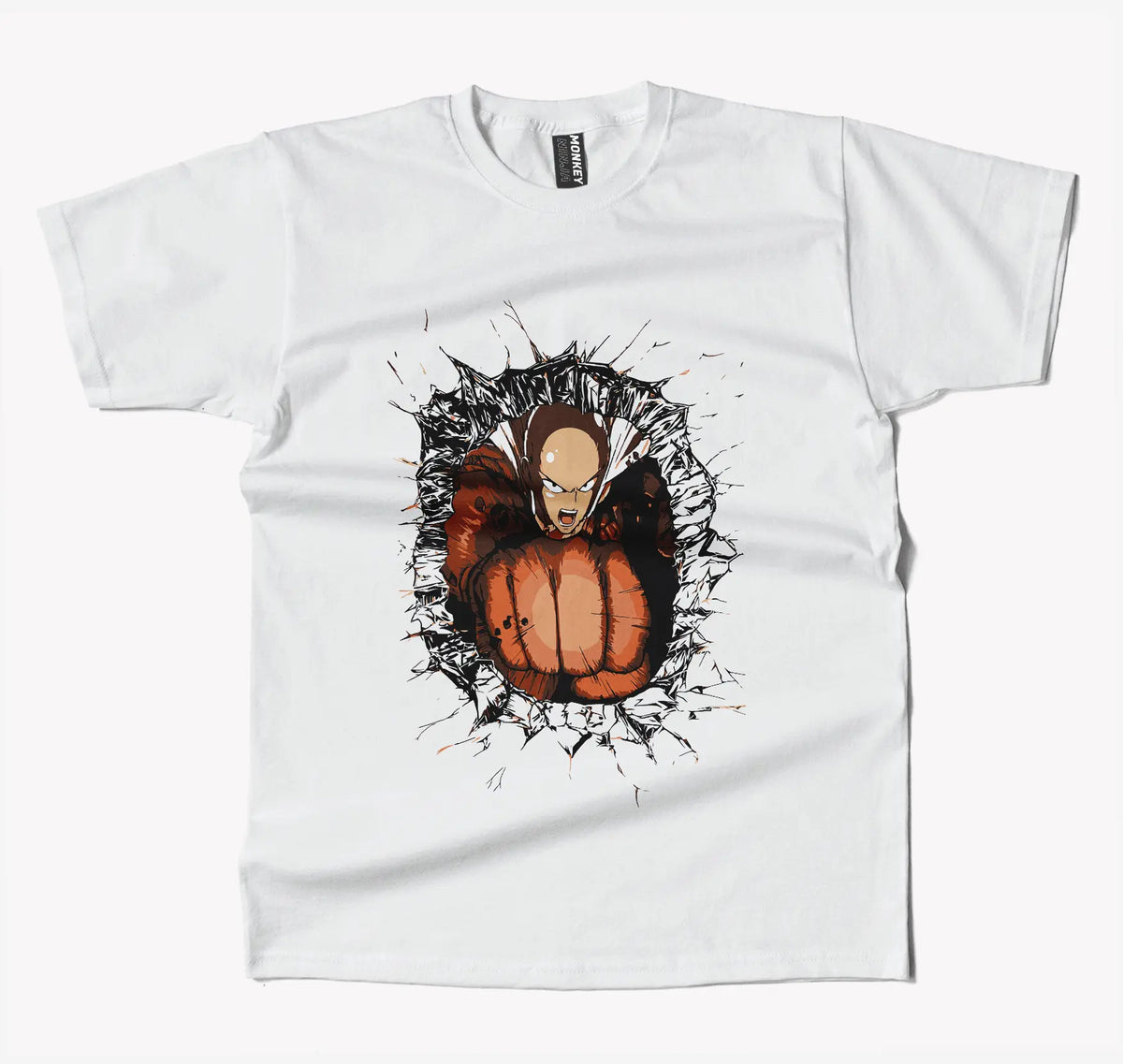 One Punch Man Wall Hole Anime T Shirt-T-Shirt-Monkeyninja-S-White-Monkey Ninja