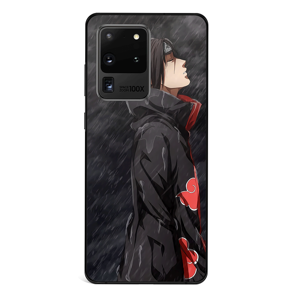 Itachi In the Rain with Akatsuki Cloak Tempered Glass Samsung Case