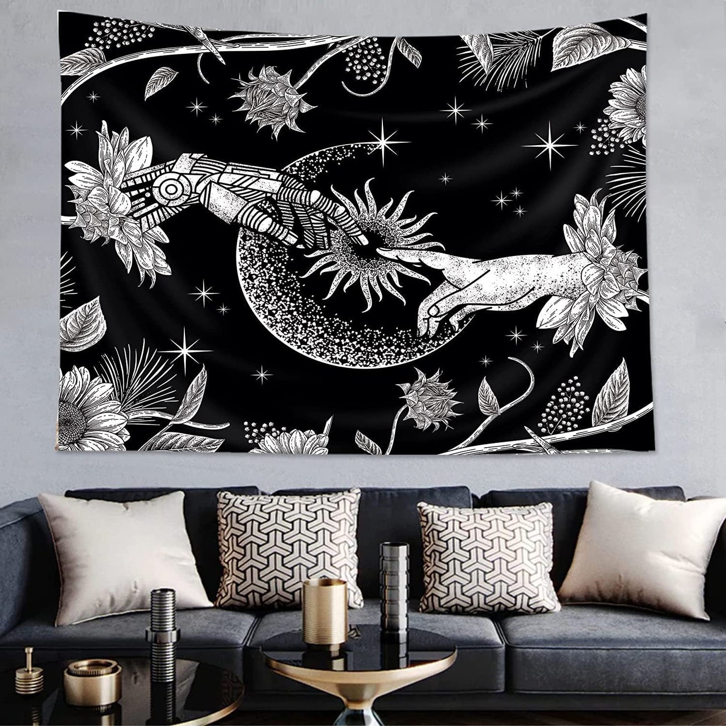 Flowers Night Alien Fingers Tapestry