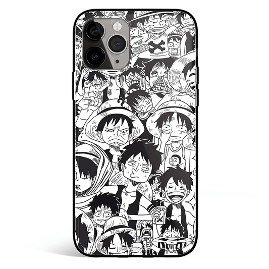 One Piece Luffy Emoji Memes Face Sketches iPhone Tempered Glass Soft Silicone Phone Case-Phone Case-Monkey Ninja-iPhone X/XS-Tempered Glass-Monkey Ninja