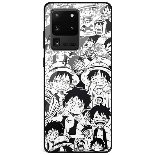One Piece Luffy Emoji Memes Face Sketches Tempered Glass Samsung Galaxy Phone Case-Phone Case-Monkey Ninja-Galaxy S9-Monkey Ninja