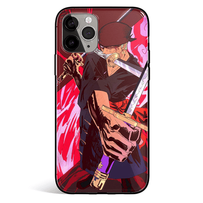 One Piece Zoro Three Swords Style Ink painting iPhone Tempered Glass Soft Silicone Phone Case-Phone Case-Monkey Ninja-iPhone X/XS-Tempered Glass-Monkey Ninja