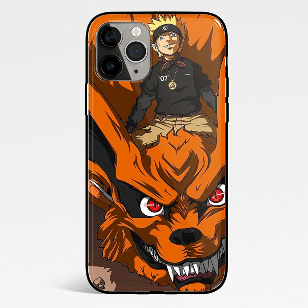 Naruto and Kurama Nine Tails Tempered Glass Soft Silicone iPhone Case
