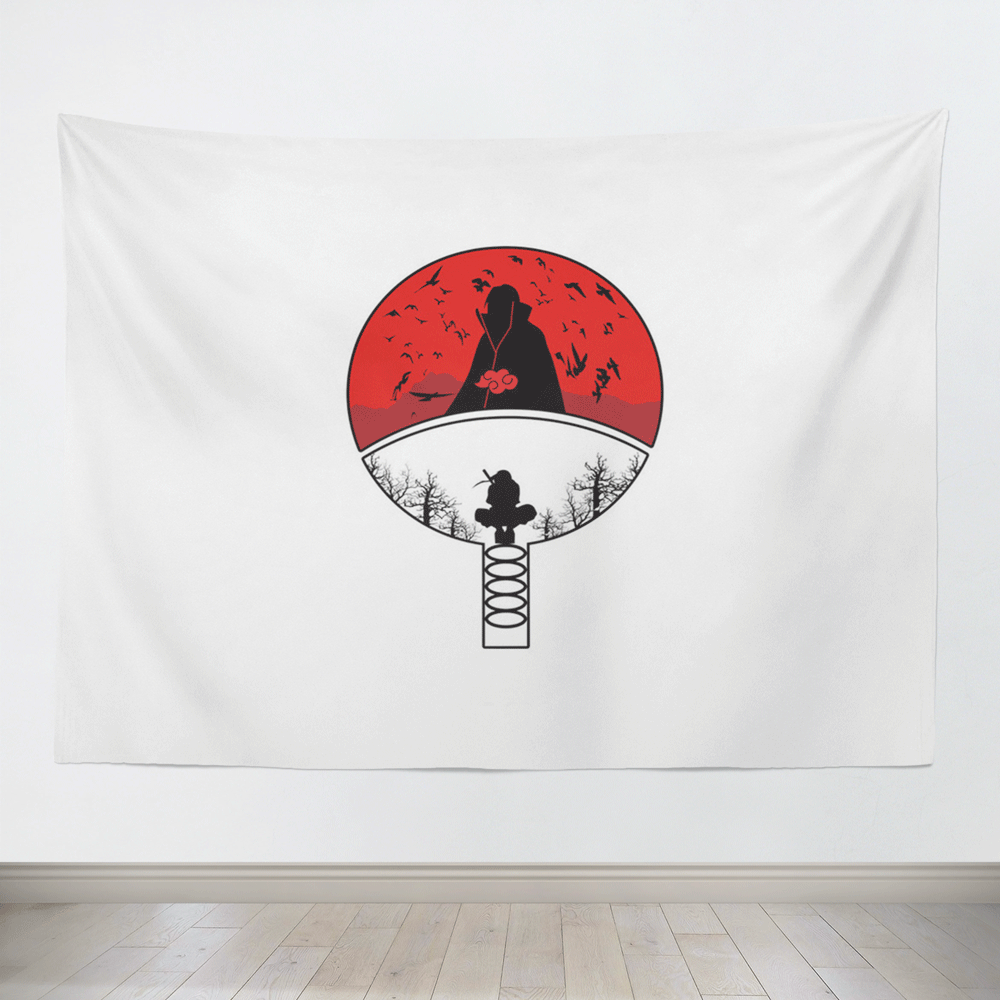 Naruto Uchiha Clans Crest White Tapestry
