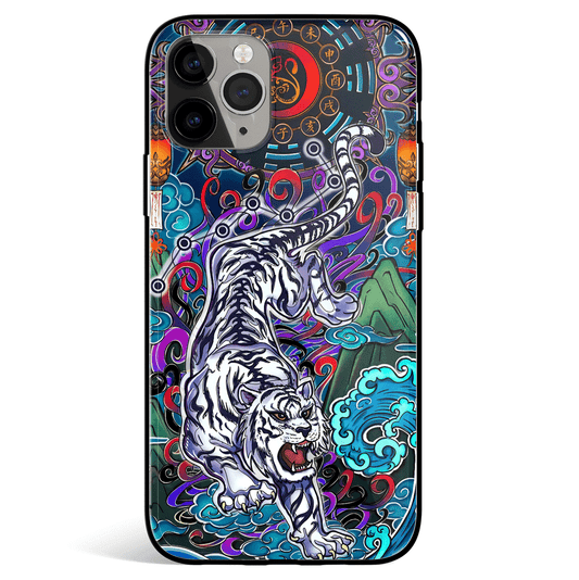 White Tiger iPhone Tempered Glass Soft Silicone Phone Case-Feature Print Phone Case-Monkey Ninja-iPhone X/XS-Tempered Glass-Monkey Ninja