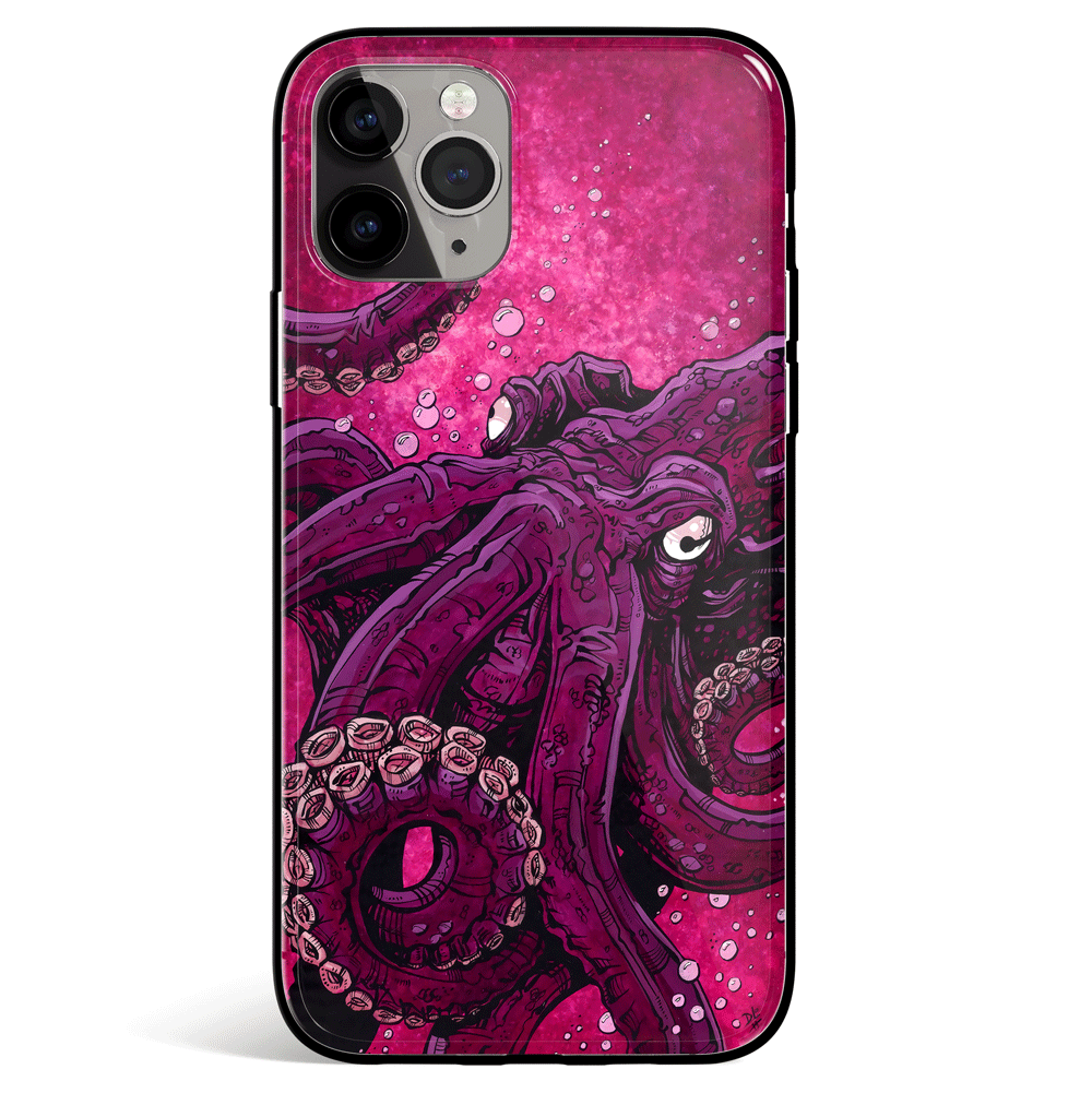 Octopus Painting iPhone Tempered Glass Soft Silicone Phone Case-Feature Print Phone Case-Monkey Ninja-iPhone X/XS-Tempered Glass-Monkey Ninja