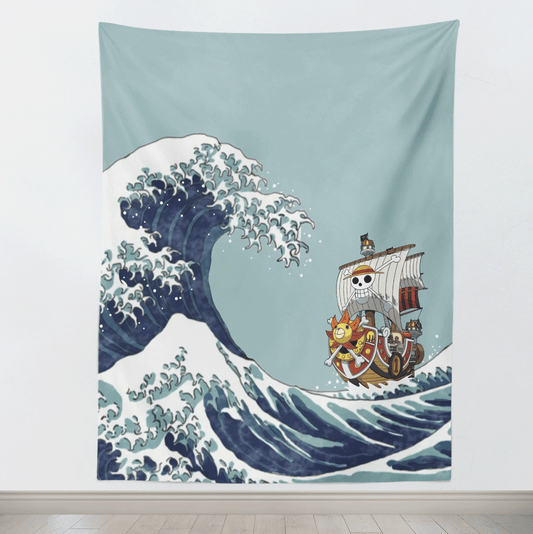One Piece Thousand Sunny & Great Wave off Kanagawa Tapestry-Taspetry-Monkey Ninja-150cm * 200cm-Monkey Ninja