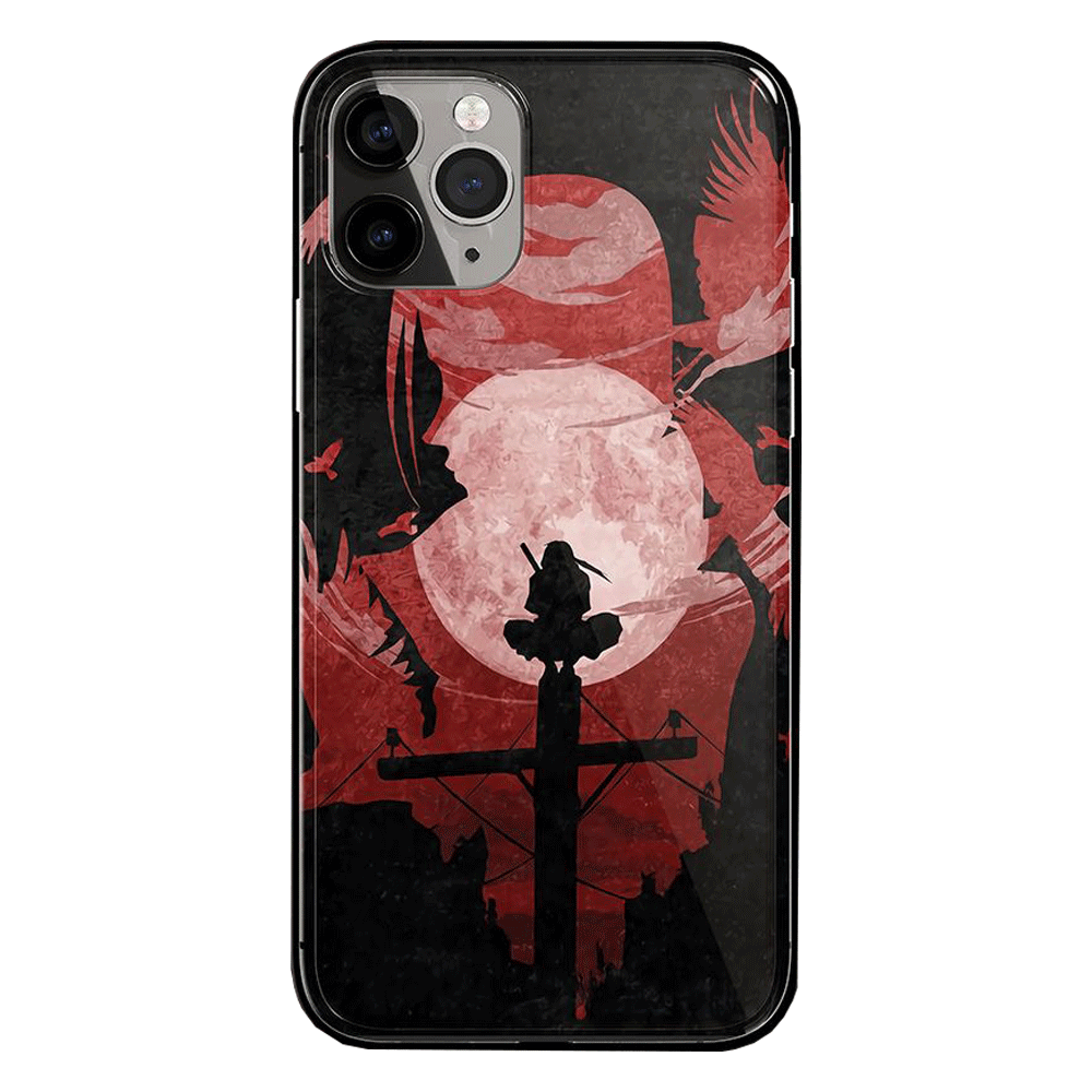 Itachi with Bloody Moon and Clouds Tempered Glass Soft Silicone iPhone Case-Phone Case-Monkey Ninja-iPhone XR-Tempered Glass-Monkey Ninja