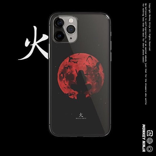 Itachi with Bloody Moon Tempered Glass Soft Silicone iPhone Case-Phone Case-Monkey Ninja-iPhone X/XS-Tempered Glass-Monkey Ninja