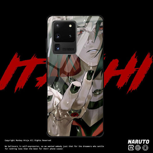 Itachi Naruto Anime Hand Draw Tempered Glass Phone Case for Samsung-Phone Case-Monkey Ninja-Galaxy S9-Itachi-Monkey Ninja