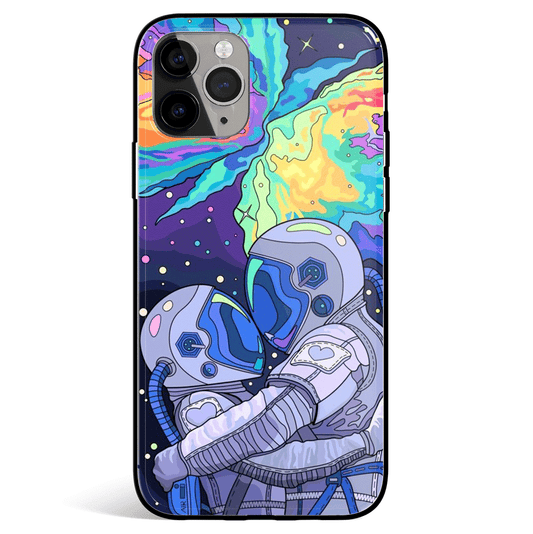 Astronaut Couple iPhone Tempered Glass Soft Silicone Phone Case-Feature Print Phone Case-Monkey Ninja-iPhone X/XS-Tempered Glass-Monkey Ninja