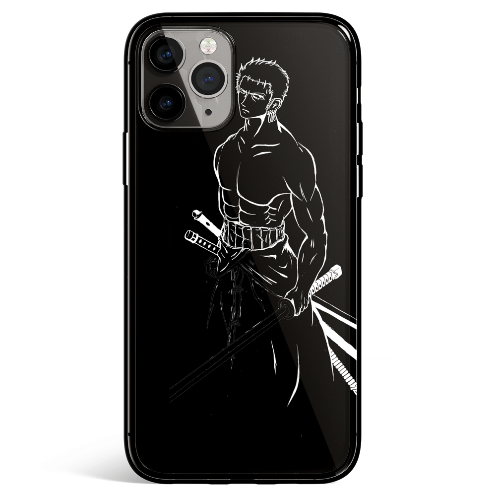One Piece Zoro Sketches iPhone Tempered Glass Soft Silicone Phone Case-Phone Case-Monkey Ninja-iPhone X/XS-Tempered Glass-Monkey Ninja