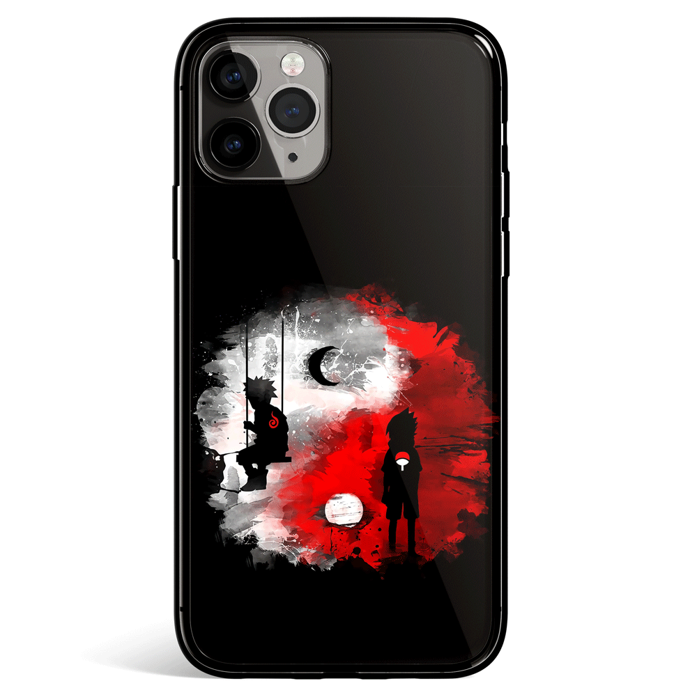 Naruto and Sasuke Moon and Sun iPhone Tempered Glass Phone Case