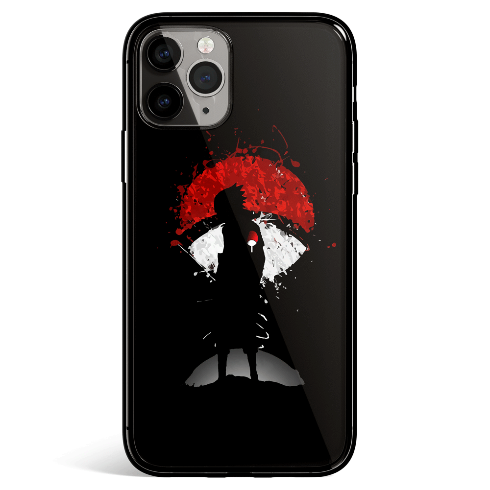 Naruto Sasuke and Uchiha Clan Crest iPhone Tempered Glass Phone Case