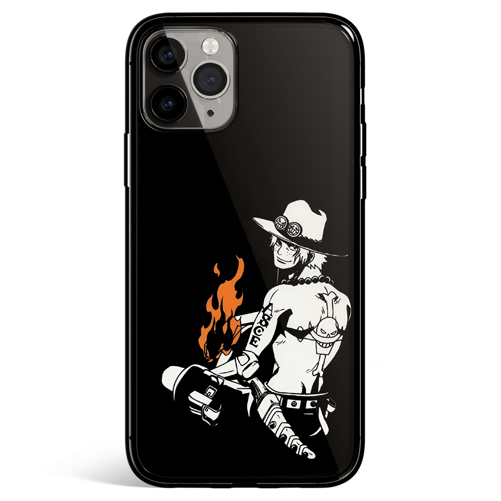 One Piece Ace Silhouette iPhone Tempered Glass Soft Silicone Phone Case-Phone Case-Monkey Ninja-iPhone X/XS-Tempered Glass-Monkey Ninja