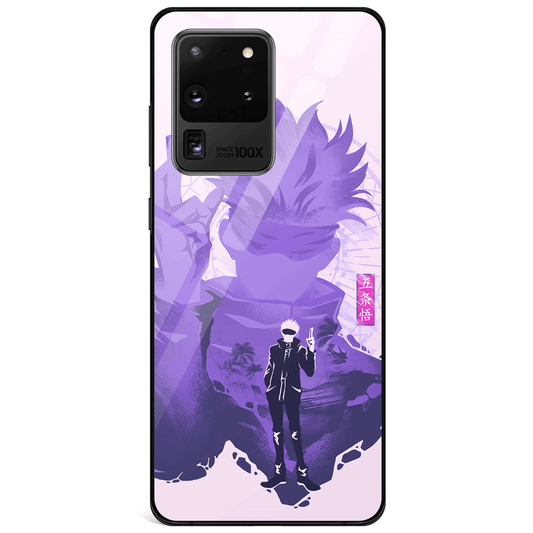 Jujutsu Kaisen Satoru Gojo Purple Silhouette Tempered Glass Samsung Phone Case-Phone Case-Monkey Ninja-Galaxy S9-Monkey Ninja
