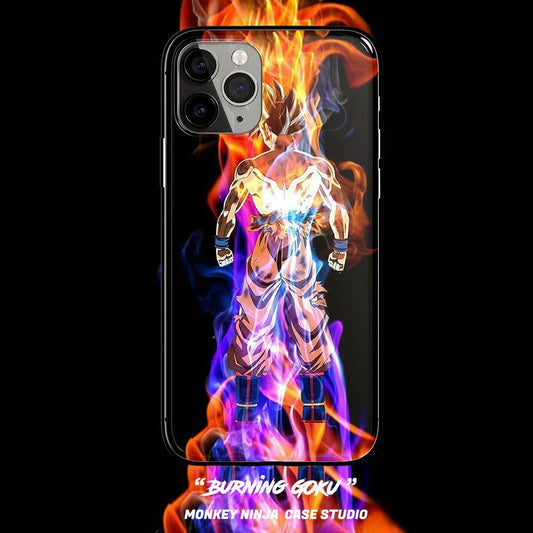 Burning Goku Tempered Glass Soft Silicone Phone Case-Phone Case-Monkey Ninja-iPhone X/XS-Blue Goku-Tempered Glass-Monkey Ninja
