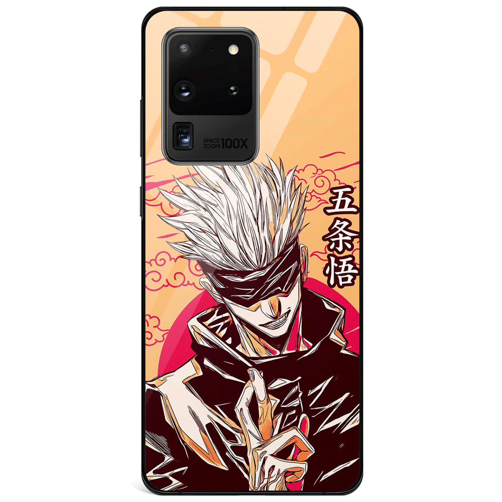 Jujutsu Kaisen Satoru Gojo Pop Art Orange Tempered Glass Samsung Phone Case