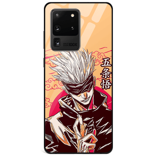 Jujutsu Kaisen Satoru Gojo Pop Art Orange Tempered Glass Samsung Phone Case-Phone Case-Monkey Ninja-Galaxy S9-Monkey Ninja