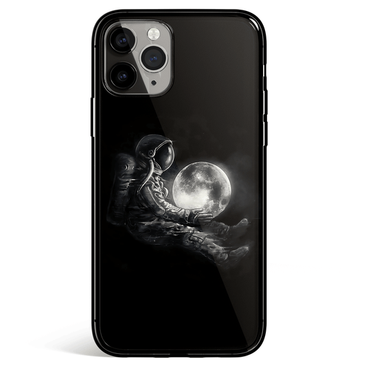 Astronaut and Moon iPhone Tempered Glass Soft Silicone Phone Case-Feature Print Phone Case-Monkey Ninja-iPhone X/XS-Tempered Glass-Monkey Ninja