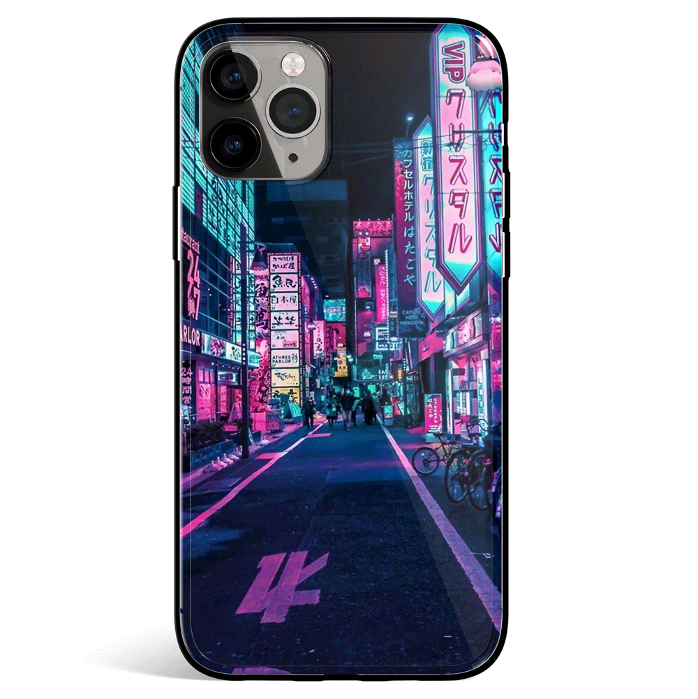 Neon Wonderland Tokyo iPhone Tempered Glass Phone Case