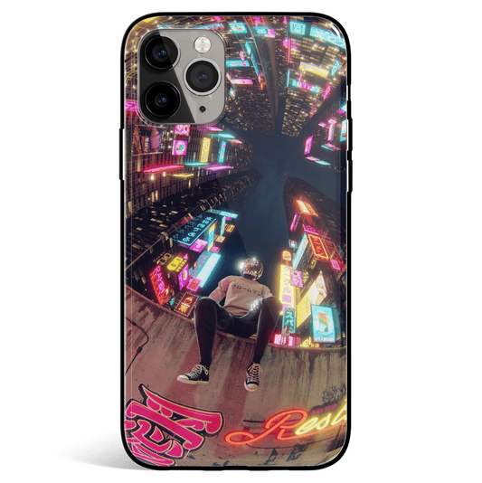 Neon Tokyo Cyberpunk iPhone Tempered Glass Soft Silicone Phone Case-Feature Print Phone Case-Monkey Ninja-iPhone X/XS-Tempered Glass-Monkey Ninja