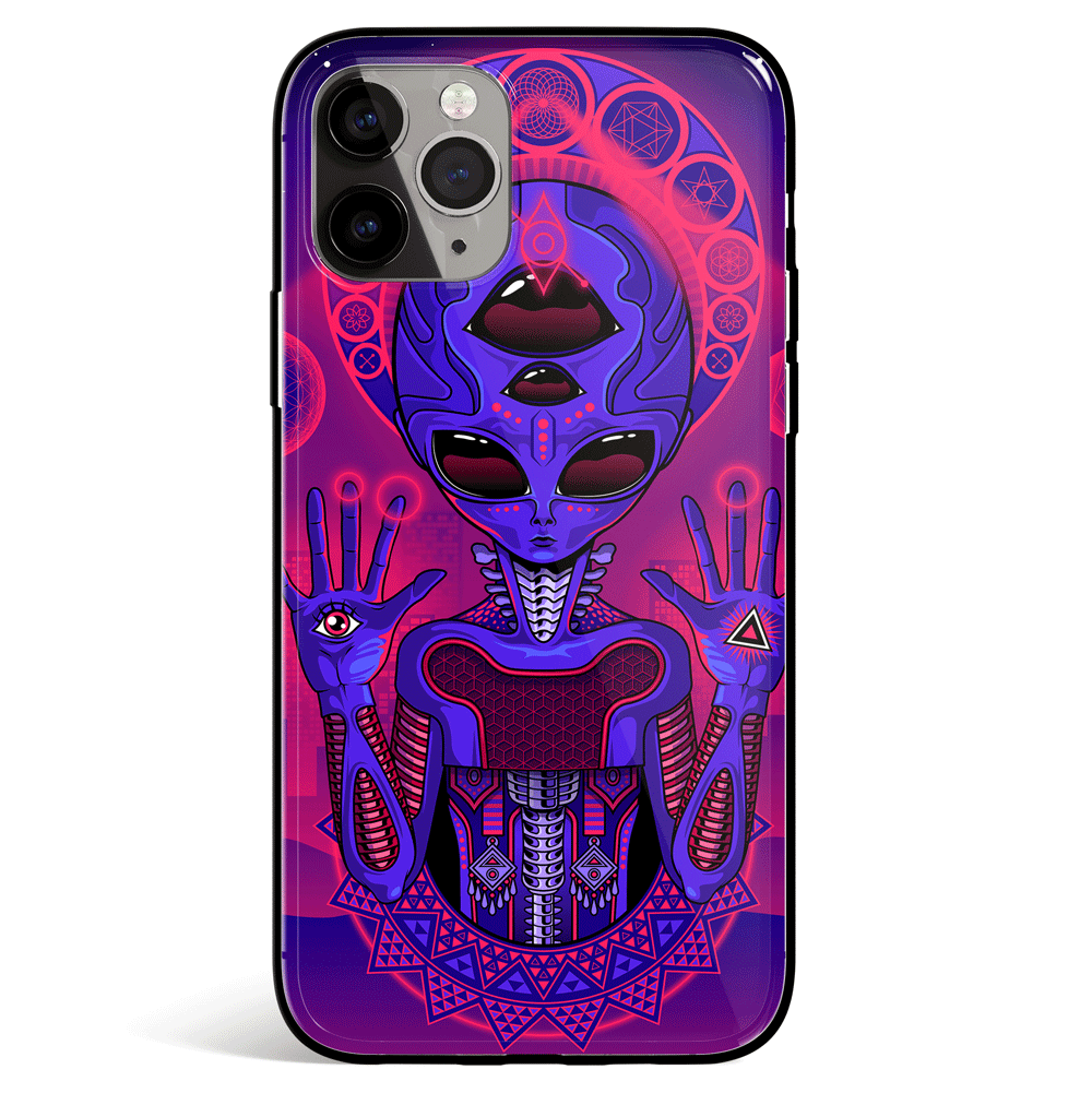 Purple Alien iPhone Tempered Glass Phone Case