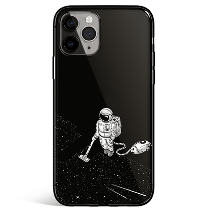 Astronaut Vacuuming iPhone Tempered Glass Soft Silicone Phone Case-Feature Print Phone Case-Monkey Ninja-iPhone X/XS-Tempered Glass-Monkey Ninja
