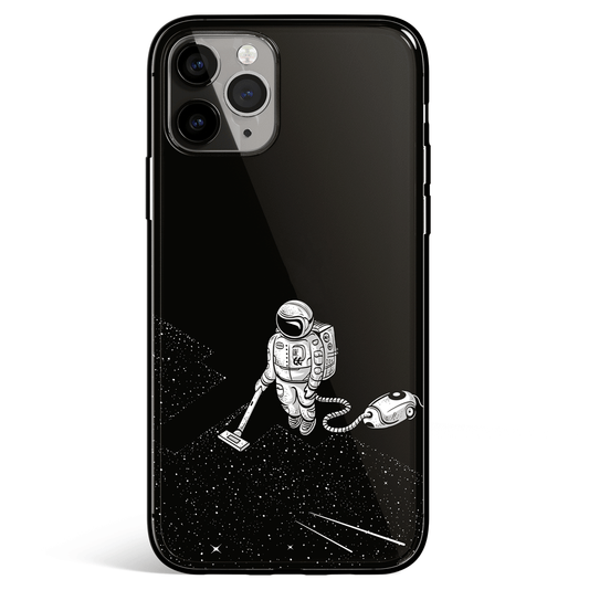 Astronaut Vacuuming iPhone Tempered Glass Soft Silicone Phone Case-Feature Print Phone Case-Monkey Ninja-iPhone X/XS-Tempered Glass-Monkey Ninja