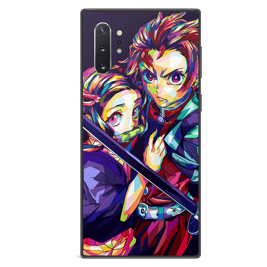 Demon Slayer Colorful Tanjiro and Nezuko Tempered Glass Samsung Phone Case-Phone Case-Monkey Ninja-Galaxy S9-Monkey Ninja
