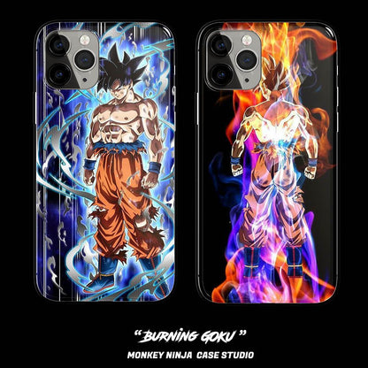 Burning Goku Tempered Glass Soft Silicone Phone Case-Phone Case-Monkey Ninja-iPhone X/XS-Blue Goku-Tempered Glass-Monkey Ninja
