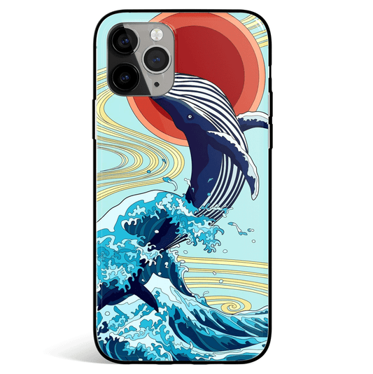 Jumping Whale Tempered Glass Soft Silicone iPhone Case-Feature Print Phone Case-Monkey Ninja-iPhone X/XS-Tempered Glass-Monkey Ninja