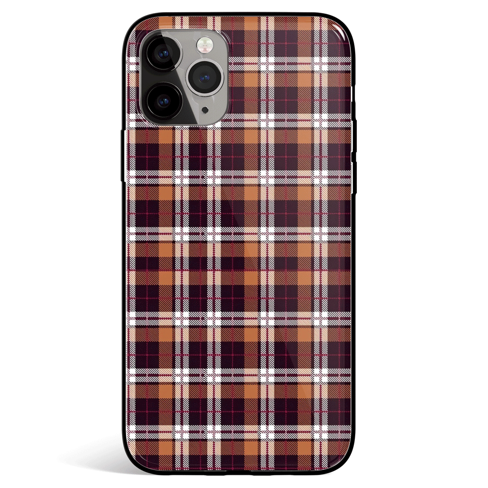 Plaid Pattern in Brown iPhone Tempered Glass Phone Case