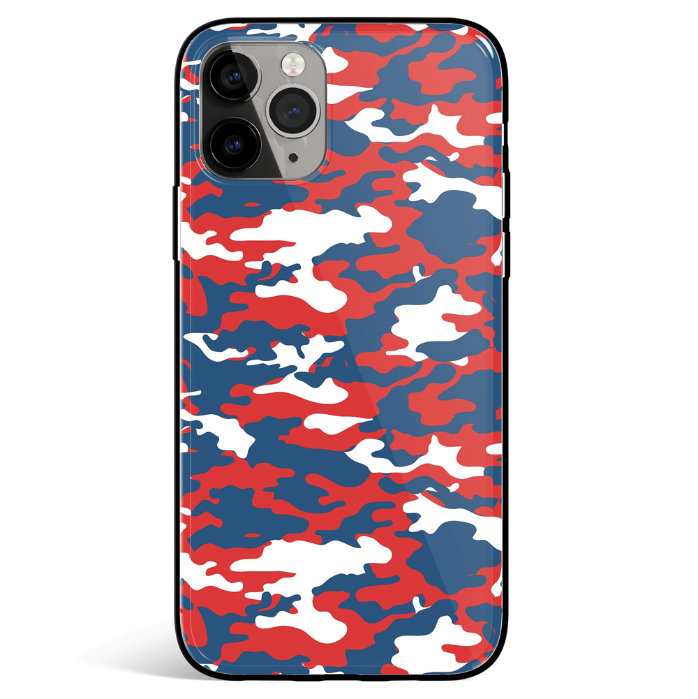 Militar Rojo Blanco Azul iPhone Tempered Glass Soft Silicone Phone Case-Feature Print Phone Case-Monkey Ninja-iPhone X/XS-Tempered Glass-Monkey Ninja