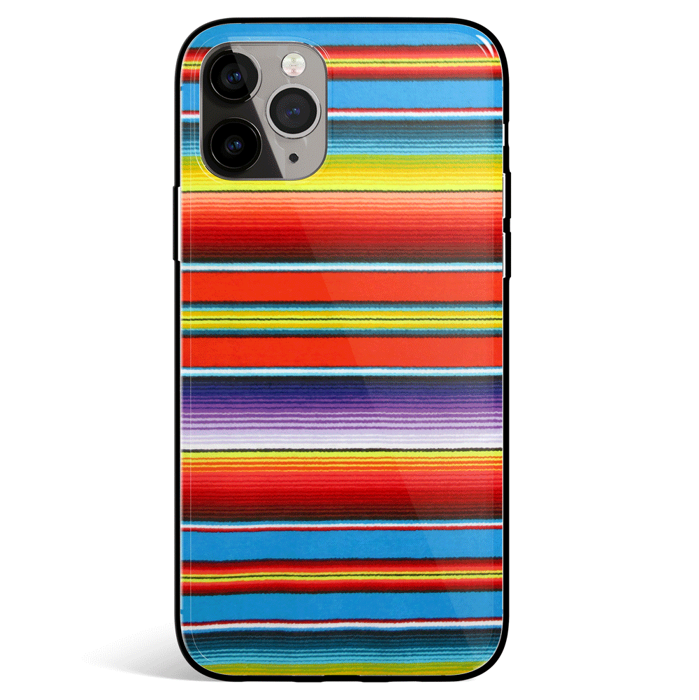 Fiesta Stripe Blue iPhone Tempered Glass Phone Case