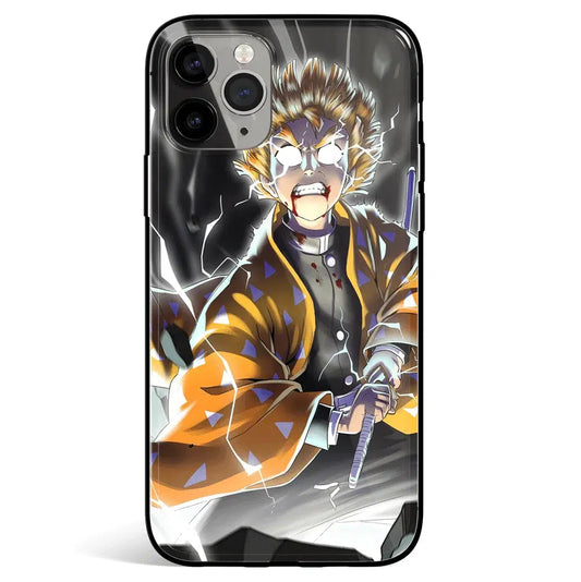 Demon Slayer Zenitsu Godspeed Lightning Burst 1 Tempered Glass Soft Silicone iPhone Case-Phone Case-Monkey Ninja-iPhone X/XS-Tempered Glass-Monkey Ninja
