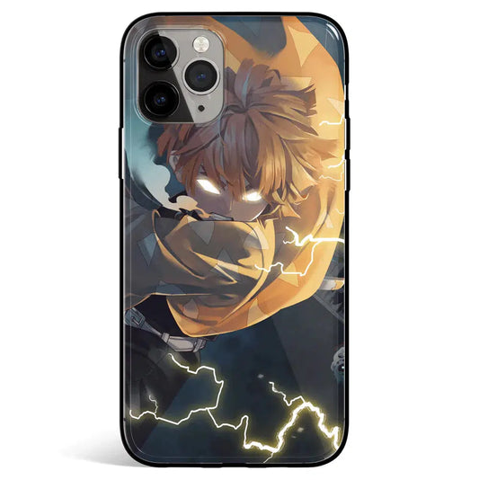 Demon Slayer Zenitsu Godspeed Lightning Burst 2 Tempered Glass Soft Silicone iPhone Case-Phone Case-Monkey Ninja-iPhone X/XS-Tempered Glass-Monkey Ninja