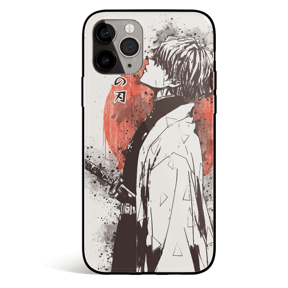 Demon Slayer Zenitsu Japanese Ink Painting Tempered Glass Soft Silicone iPhone Case-Phone Case-Monkey Ninja-iPhone X/XS-Tempered Glass-Monkey Ninja