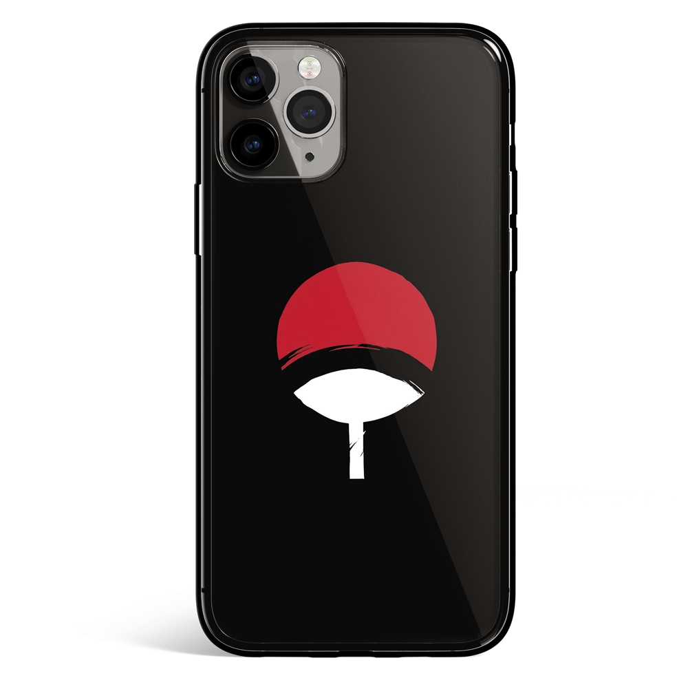 Naruto Uchiha Clan Crest Black Tempered Glass Soft Silicone iPhone Case
