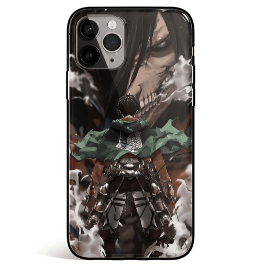Attack on Titan Eren and Titan Tempered Glass Soft Silicone iPhone Case