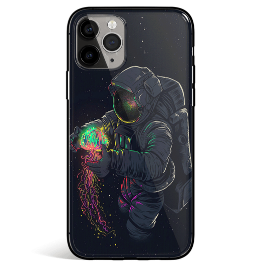 Astronaut Jellyfish Space Tempered Glass Soft Silicone iPhone Case-Phone Case-Monkey Ninja-iPhone X/XS-Tempered Glass-Monkey Ninja