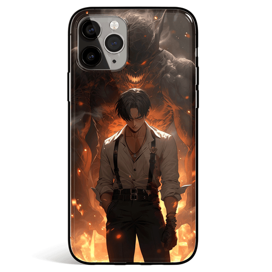 Attack on Titan Levi and Titan Tempered Glass Soft Silicone iPhone Case-Phone Case-Monkey Ninja-iPhone X/XS-Tempered Glass-Monkey Ninja
