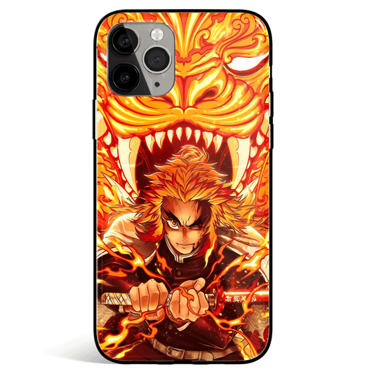 Demon Slayer Rengoku Flame Breathing Tiger Tempered Glass Soft Silicone iPhone Case-Phone Case-Monkey Ninja-iPhone X/XS-Tempered Glass-Monkey Ninja