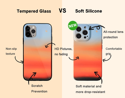 Crane Peach Blossom and Sunset iPhone Tempered Glass Soft Silicone Phone Case-Feature Print Phone Case-Monkey Ninja-iPhone X/XS-Tempered Glass-Monkey Ninja