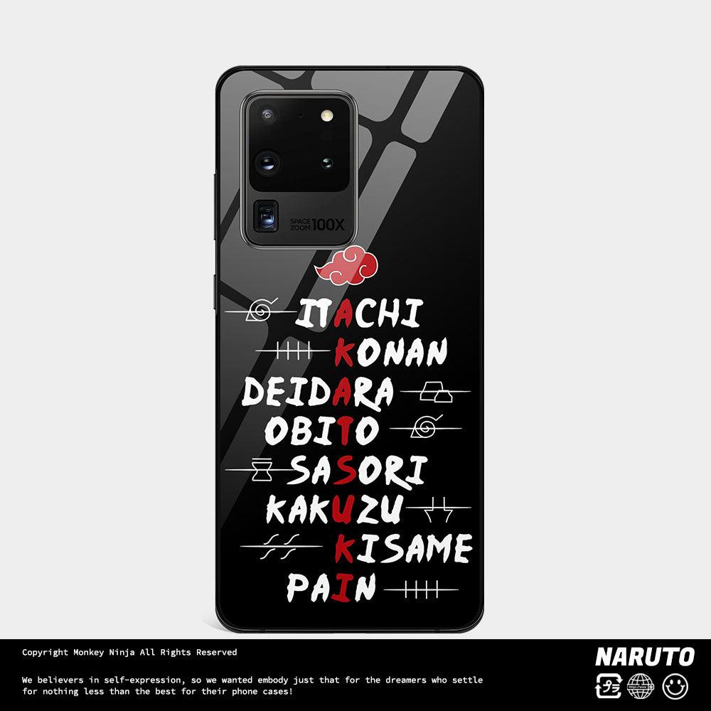 Naruto Anime Akatsuki Member Names Tempered Glass Samsung Phone Case
