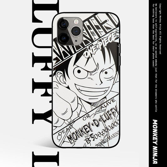 One Piece Zoro Luffy Ace Sanji Nami Characters Sketch Tempered Glass iPhone Case - 5 Styles-Phone Case-Monkey Ninja-iPhone X/XS-Zoro-Tempered Glass-Monkey Ninja